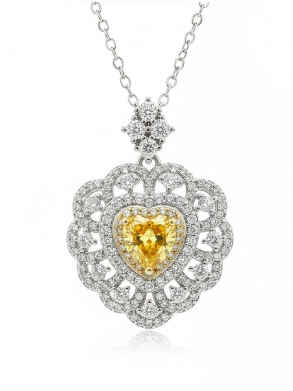 YELLOW HEART CZ PENDANT SILVER NECKLACE